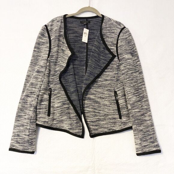 Ann Taylor Open Front Blazer Jacket Gray w/Black Trim Zipper Pockets NWT Size XL - Picture 1 of 7